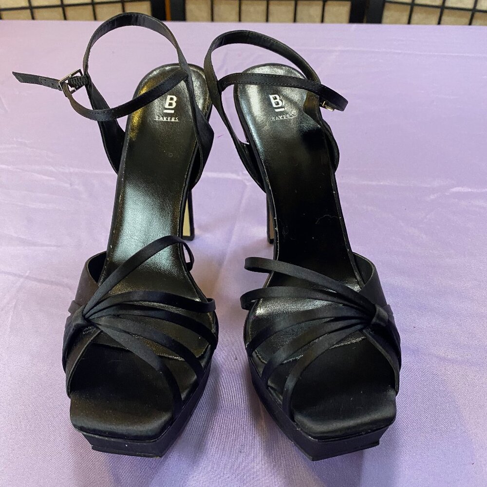 Tuxedo time! Satin black formal strappy platforms by Bakers Shoes